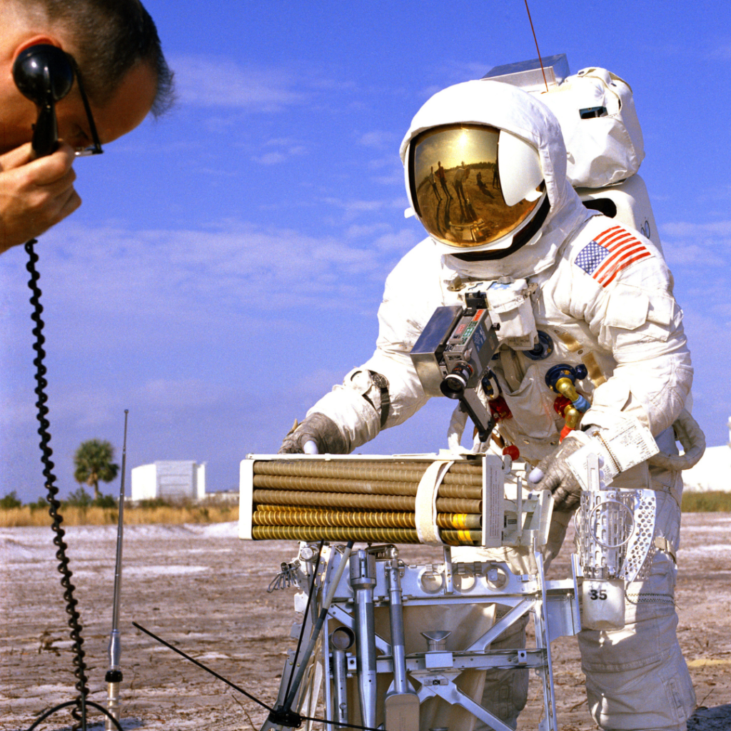 NASA caption, 28 January 1970: "Fred W. Haise Jr., Apollo 13 Lunar Module Pilot, participated in a walk-through